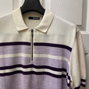 Murano‎ Men's Large Purple Striped Short Sleeve Polo Sweater Zipper Closure